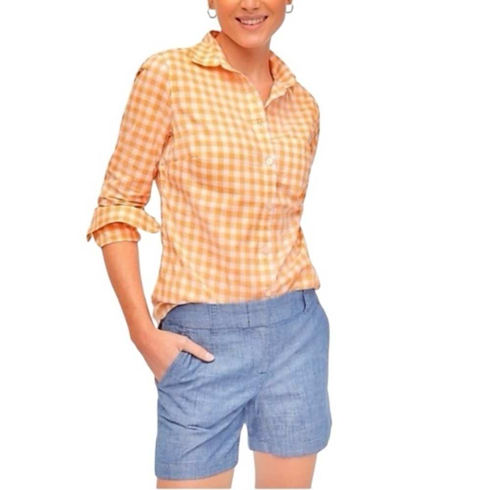 J CREW | Burnt Orange Gingham Lightweight Cotton Shirt in Signature Fit Size 6